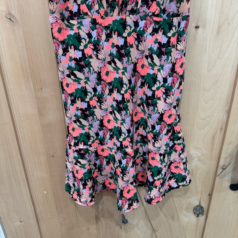 J Crew Mercantile Ruched Waist Dress Size 4 Neon Floral Flounce - Picture 9 of 16